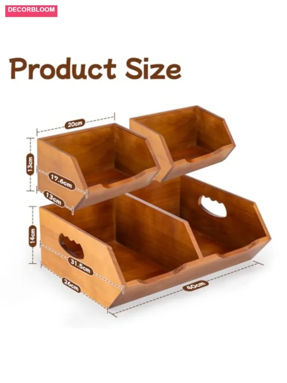 Wooden Stackable Pantry Storage Bins Set of 3 Kitchen Produce Organizer
